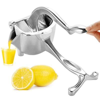 Single Press Lemon Squeezer, Aluminum and Stainless Aluminium Lime Hand Squeezer (Silver)